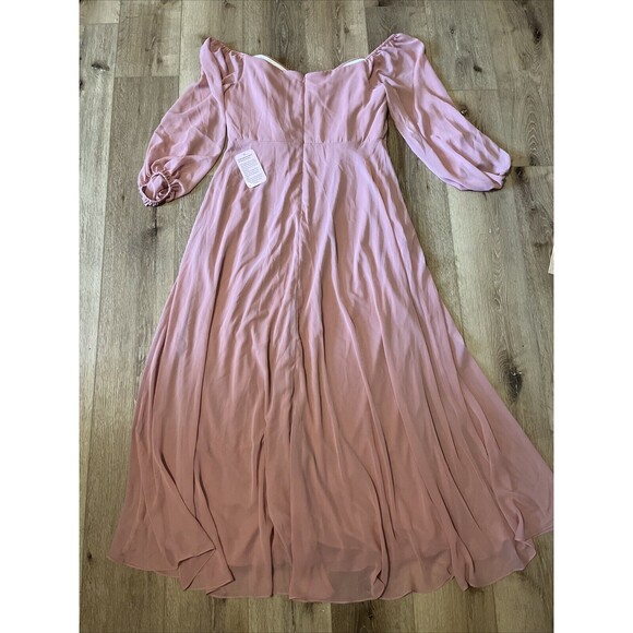 Dessy Collection Convertible Neck Long Sleeve Chiffon Gown Desert Rose Size 18 R - Picture 7 of 7